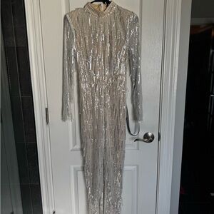 PrettyLittleThing Silver Sequin Jumpsuit